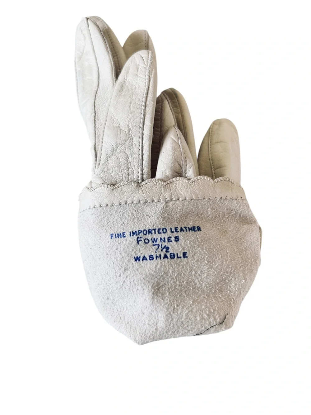 4/$20 Vintage Fownes White Leather Dress Gloves Size 7.5 Washable Leather